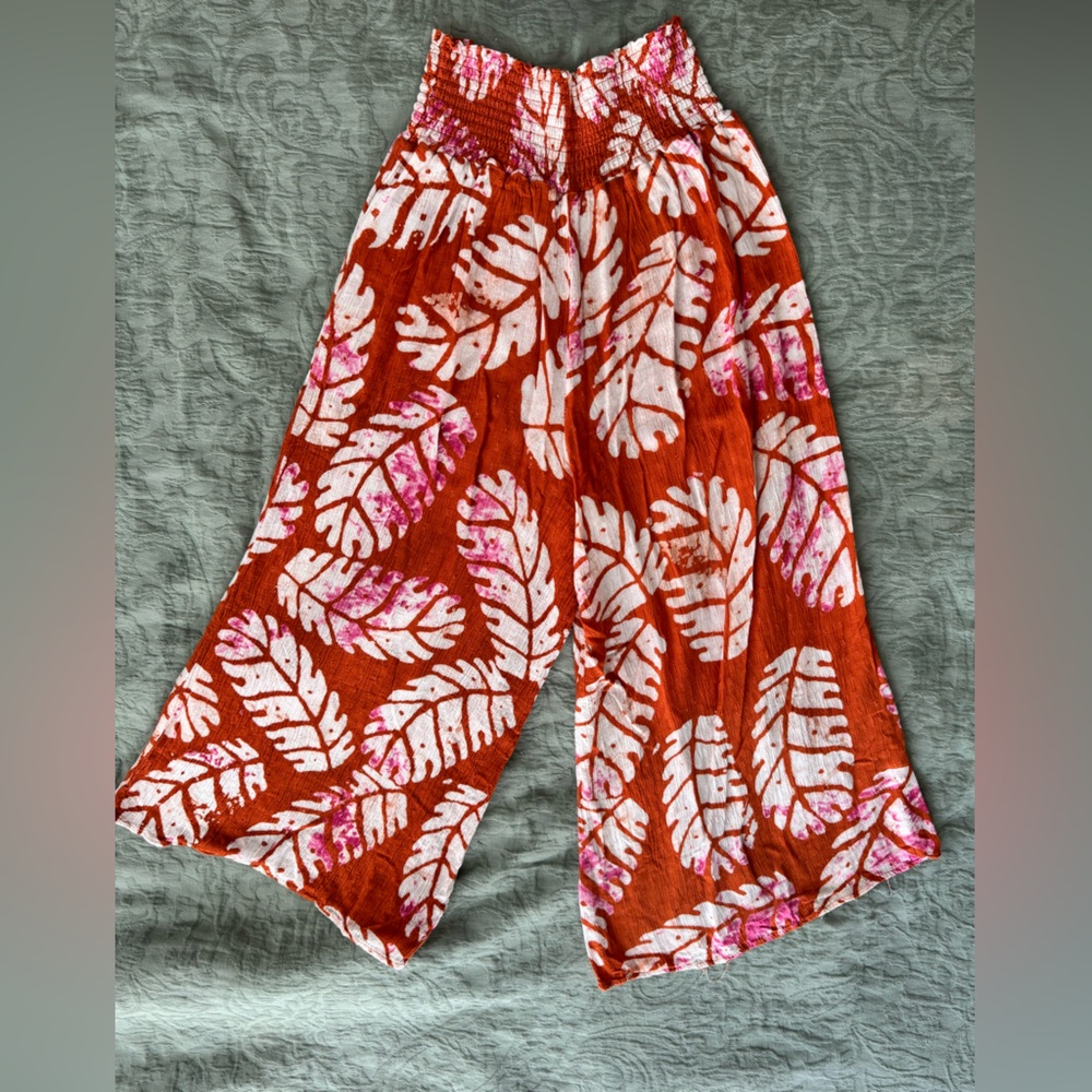 Orange Leaf Print Pants